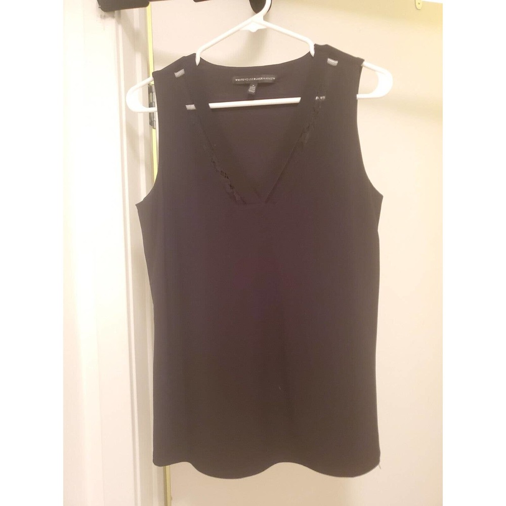 Women's White House Black Market Lace Detail V Neck Smooth Tank Top Sz Small